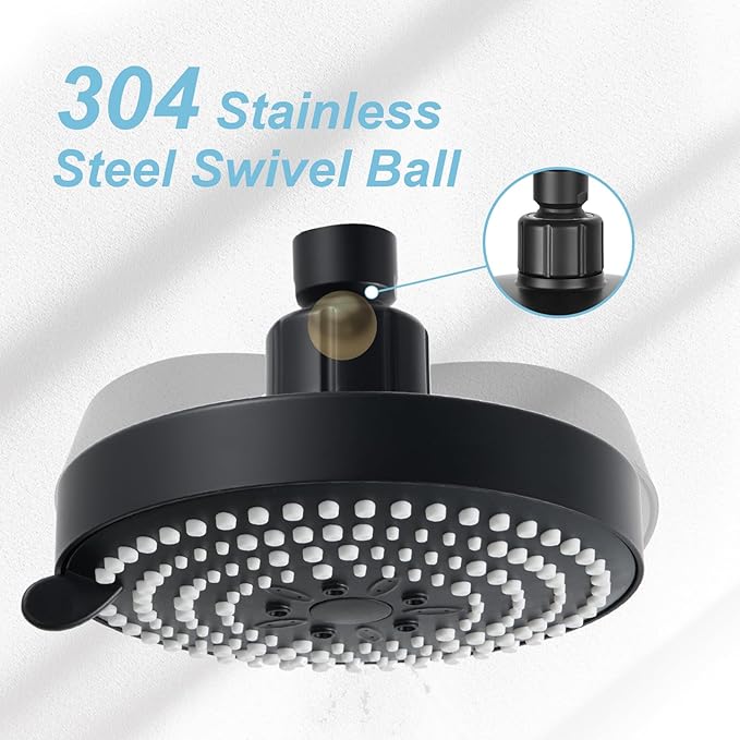 OFFO Shower Head, High Pressure Shower Head with 6 Mode, Fixed Showerheads for Strong Water Flow & Relaxing Shower Experience, Matte Black