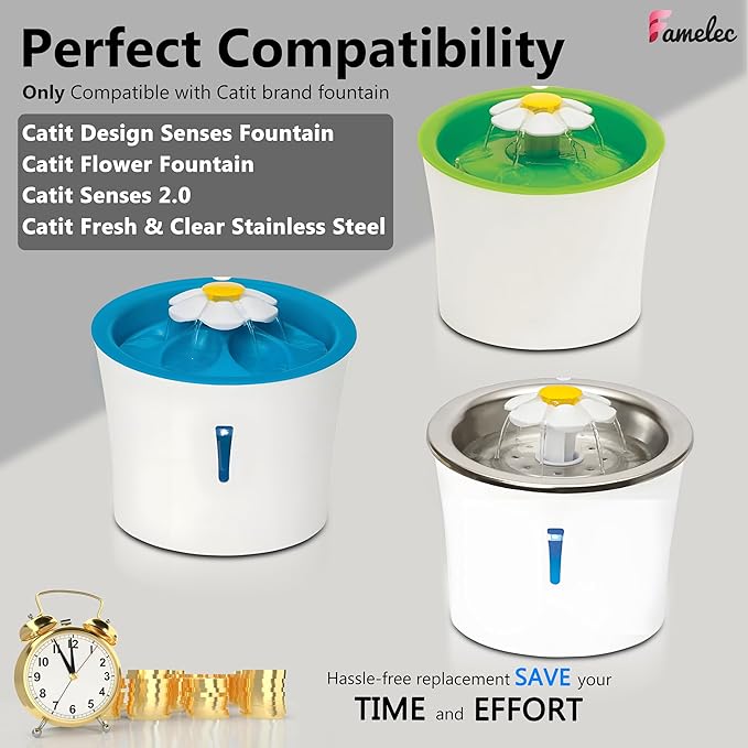 10 Pack Cat Water Filter Compatible with Catit Filters, Fit for 3L and 2L Flower Catit Water Fountain Filters, Triple Filtration Action Replacement for Catit Cat Drinking Water Fountains