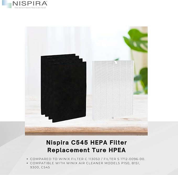 Nispira C545 HEPA Filter Replacement Ture HPEA For Winx C545 Air Purifier, P150, B151, 9300, Part Filter S 1712-0096-00 & 2522-0058-00, 113050 3 Sets
