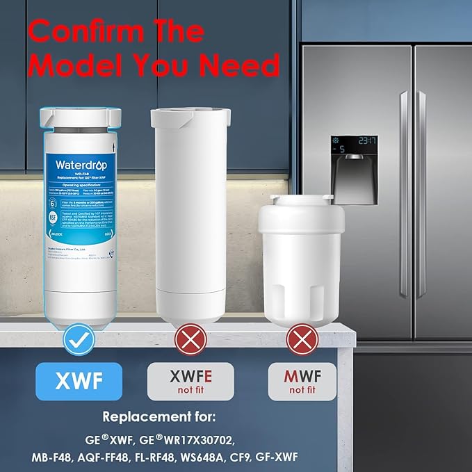 Waterdrop XWF NSF Certified Replacement for GE® XWF Refrigerator Water Filter, 1 Filter (Package may vary)