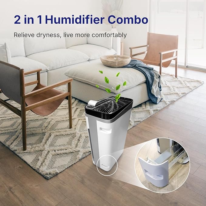 RIA Smart Air Purifier BreezeGuard 2-in-1 with Built-In Humidifier, Industrial-Grade Air Cleaner, for Large Homes up to 2500 SqFt, Smart App Remote Control, Removes Wildfire Smoke, PM2.5, Allergens