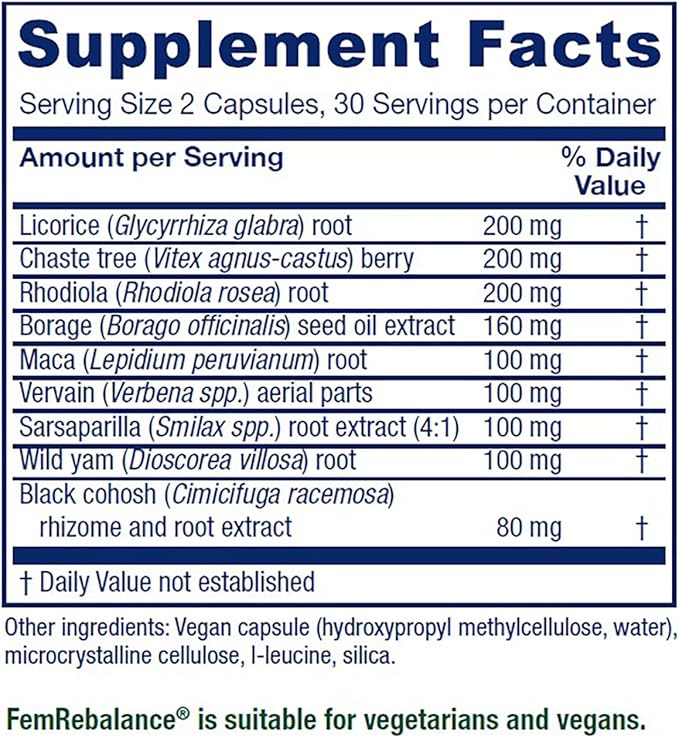 Vitanica FemRebalance, Hormone Balance Support for Women, Vegan, 60 Capsules