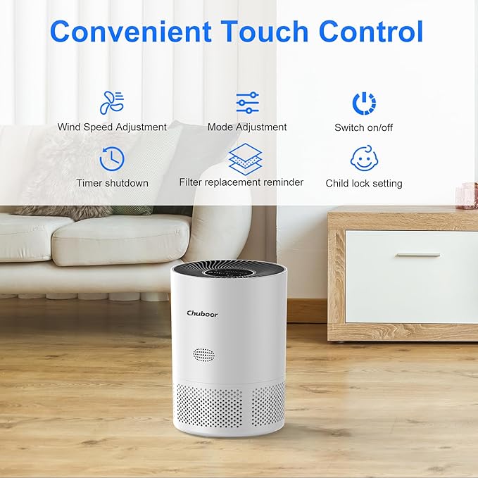 Chuboor Air Purifiers for Home Large Rooms up to 1200ft², H13 True HEPA Air Purifiers for Bedroom Dorm Room Pets with Timer, Air Purifier Cleaner for Dust,Smoke,Odor,Dander,Pollen, Wildfire Smoke