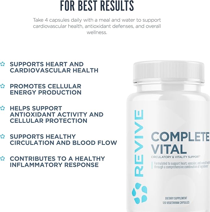 Revive MD Supplements & Support, Complete Vital (120 Vegetarian Capsules) - NAC & CoQ10 Supplement Supports Health, & Antioxidant Activity