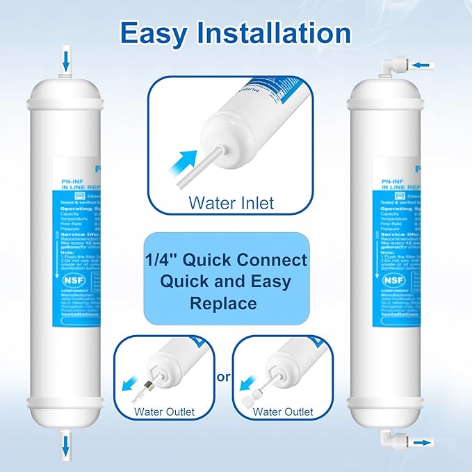 Inline Water Filter Kit for Refrigerator and Ice Maker,1/4" Quick Connect Post Carbon Filter Replacement for Reverse Osmosis System with Feed Water Valve,1/4" Water Line and Fittings