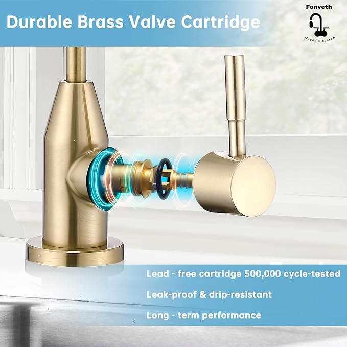 Drinking Water Faucet, Champagne Gold RO Faucet for Under Sink Water Filter System Reverse Osmosis Non-Air Gap for Kitchen