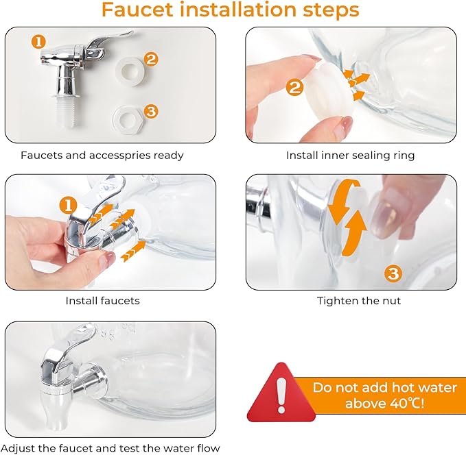 1 Gallon Glass Drink Dispensers, 2 Pack Clear Beverage Dispenser with Stand and Spigot for Parties, Drink Dispenser with Ice Core and Sticker for BBQ, Picnic, Lemonade Dispenser