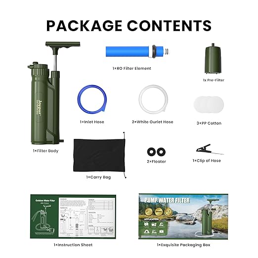 Portable 3-Stage Water Purifier Survival Pump with 0.0001 Micron Reverse Osmosis Ro Membrane Water Purification System,Suitable for Hiking,Camping,Emergency Survival Water and Outdoor Activities