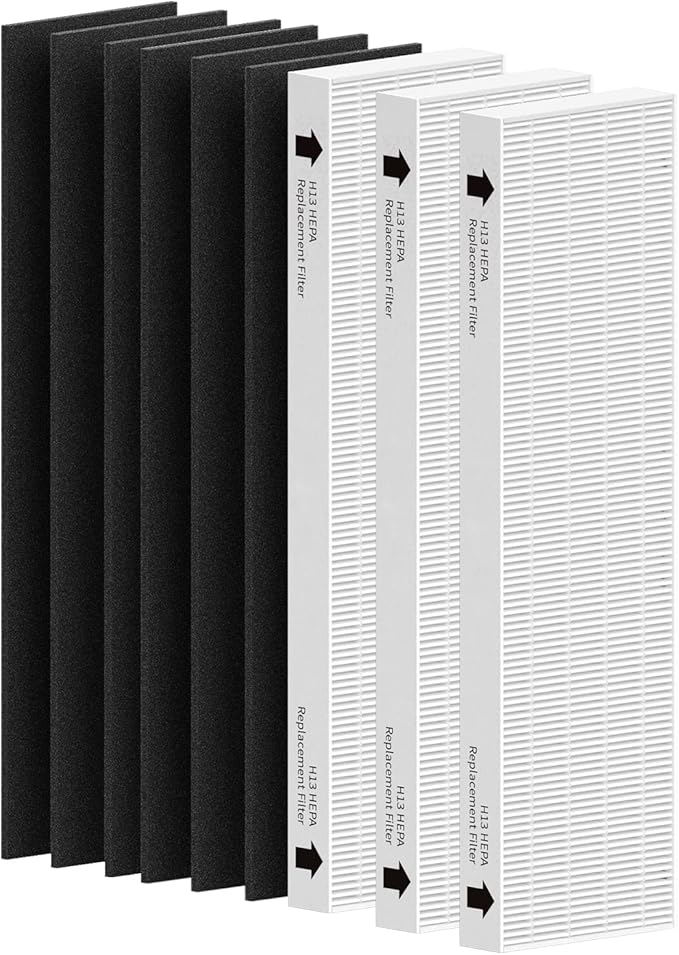 3 Pack Replacement Filter for Fellowes AeraMax 90/100/DX5/DB5 Purifiers, Fits Part# 9287001 & 9324001, 3 Filter and 6 Carbon Filter