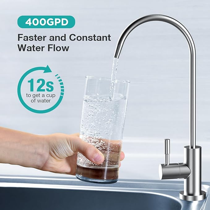 SimPure T1-400UV Tankless Reverse Osmosis System with UV, NSF/ANSI 58 Certified, Under Sink RO Water Filter System 400 GPD, 8 Stage Filtration Near 0 TDS, Built-in Pump, BPA Free, 1.5:1 Pure to Drain