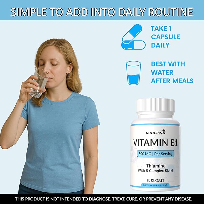 Vitamin B1 Supplement | B1 Supplement | Vitamins 500mg | Vitamins Capsules for Men and Women - 120 Capsules