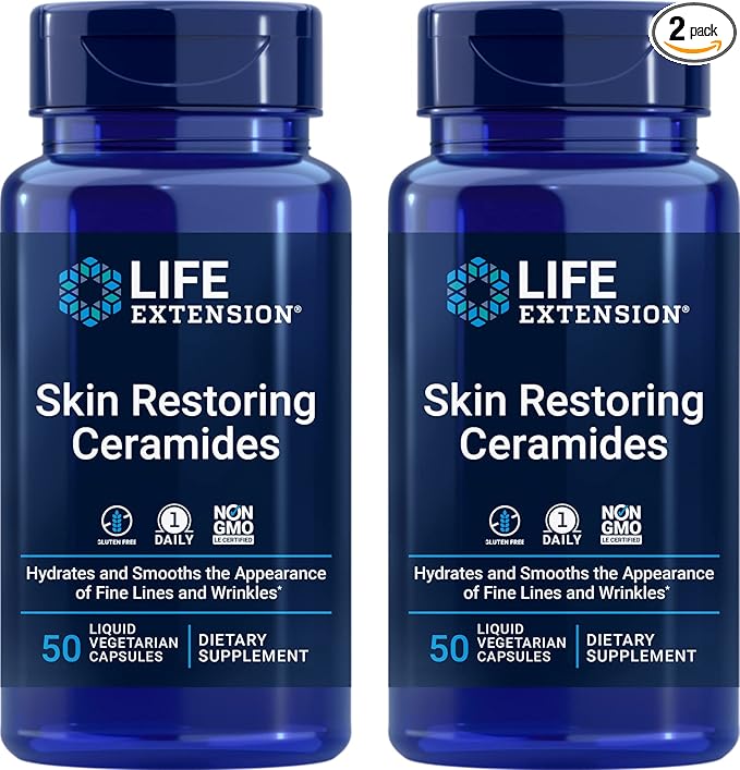 Life Extension Skin Restoring Ceramides, 50 Liquid Veg Caps (Pack of 2) - Non-GMO, Vegetarian Phytoceramide Supplement