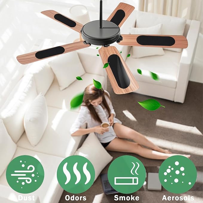 10PCS Ceiling Fan Filters for Blades, Unscented Activated Coconut Shell Carbon Air Filter Easy-Stick Ceiling Fan Blade Filters Universal Ceiling Fan Air Filters for Bedroom Living Room