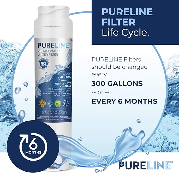 Pureline 9000 077104 UltraClarity REPLFLTR10 Water Filter Replacement for Bosch Ultra Clarity 9000194412, 644845, B26FT70SNS, B22CS80SNS, B22CS50SNS, Haier 0060820860, Miele KWF1000 (3 Pack)