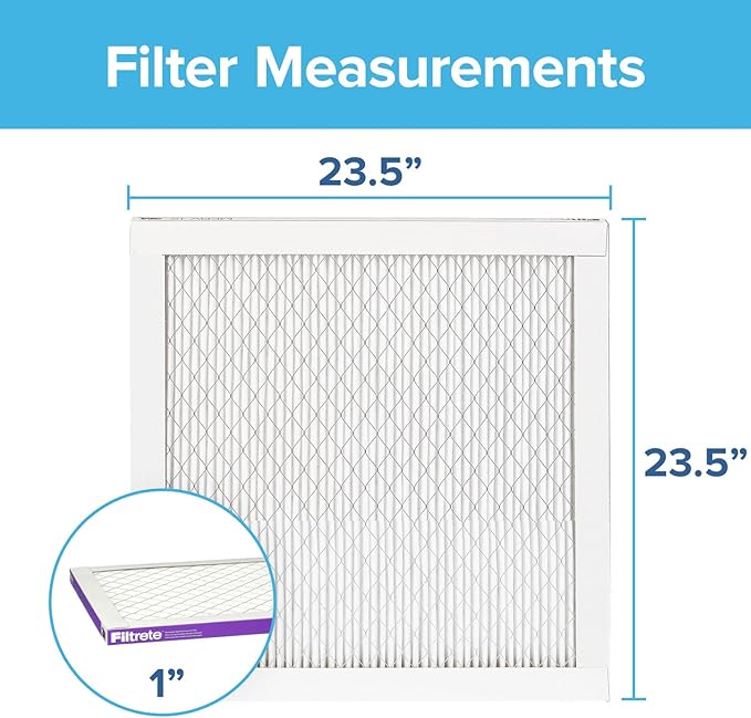 Filtrete 23.5x23.5x1 AC Furnace Air Filter, MERV 12, MPR 1500, CERTIFIED asthma & allergy friendly, 3 Month Pleated 1-Inch Electrostatic Air Cleaning Filter, 6-Pack (Actual Size 23.22x23.22x0.78 in)