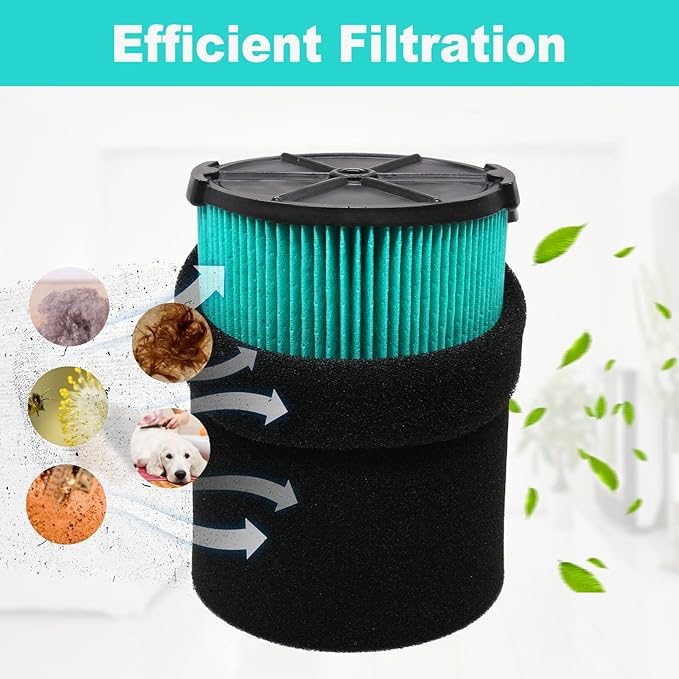 2 Pack VF6000 Filter for Ridgid Shop Vac 5-20 Gallon Wet Dry Vacuums WD5500 WD0671 WD6425 WD7000 WD1280 WD1851 WD1680 WD1956 RV2400A 1400RV RV2600B（with 4pcs Foam Sleeve）