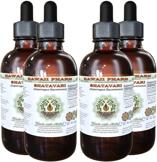 Hawaii Pharm Shatavari Alcohol-Free Liquid Extract, Shatavari (Asparagus Racemosus) Root Glycerite Natural Herbal Supplement, USA 4x4 fl.oz