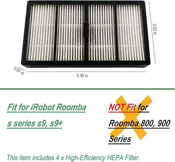 Dttery High Efficiency HEPA Filter Kit Replacement Part for iRobot Roomba s Series s9 s9+ Plus Robot Vacuums, 4643682, 4 Pack
