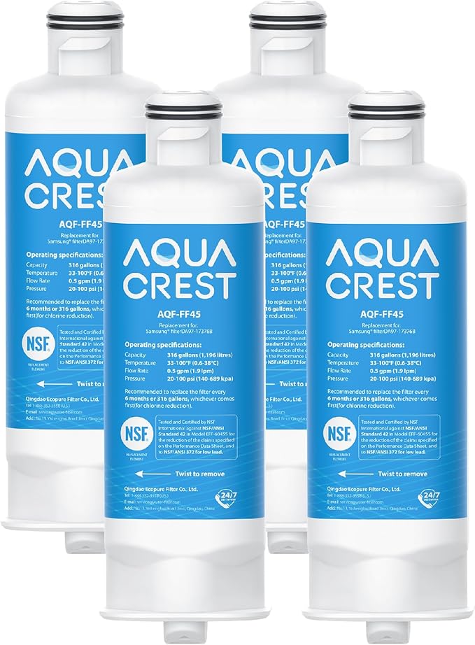 AQUA CREST DA97-17376B Replacement for Samsung DA97-08006C, HAF-QIN/EXP, RS27T5200SR, RF28T5001SR, RF24R7201SR, RF28R6201SR, AQF-FF45, Refrigerator Water Filter (4 Pack)