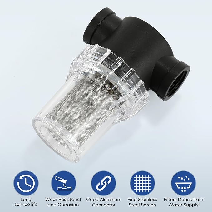 Garden Hose Filter Attachment Line Water Hose Filter with 3/4-inch（DN20） 40 Mesh Screen2Pcs O-Ring and PTFE Tape, Garden Hose Filter Pressure Washer Inlet for RV Camping Car Wash Water Hose