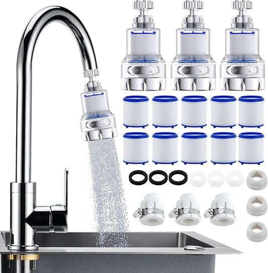 3 Pack Sink Water Filter Faucet, Universal 360 ° Rotating Faucet Filter for Kitchen Sink, 3 Modes Bathroom Faucet Filter Removes Chlorine Fluoride Heavy Metals Hard Water for Home Kitchen & Bathroom