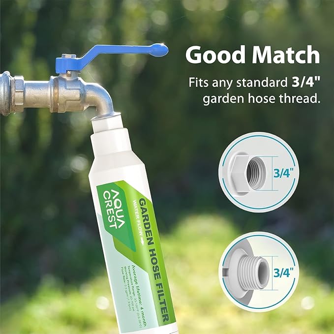 AQUA CREST Garden Hose Water Filter for Plants, Greatly Reduces Chlorine, Odor, Improve Plants Health, Ideal for Organic Gardening, Farming and Pets, Pack of 4