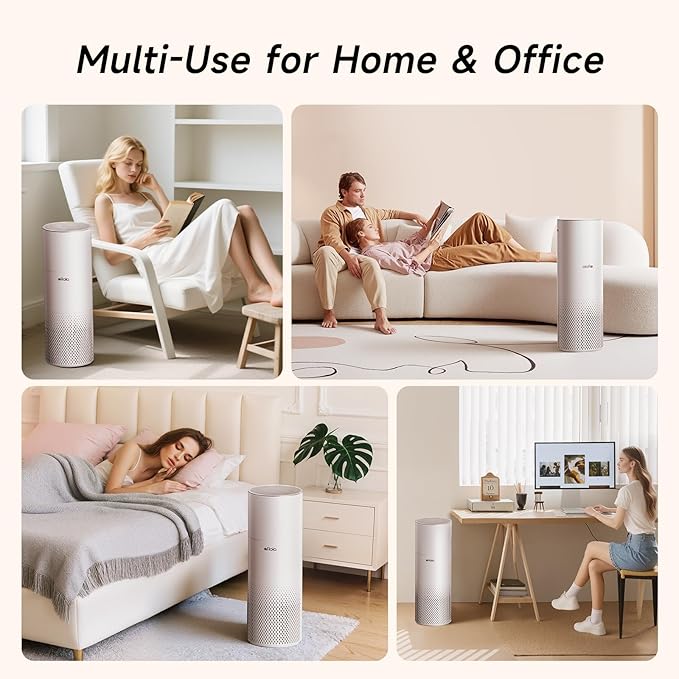 Afloia Humidifier and Air Purifier in One, Air Purifier and Evaporative Humidifier Combo for Home, 24dB Quiet Air Cleaner Remove Pets Dust Dander Hair Allergy Pollen Smoke Smell for Room, Pale Pink