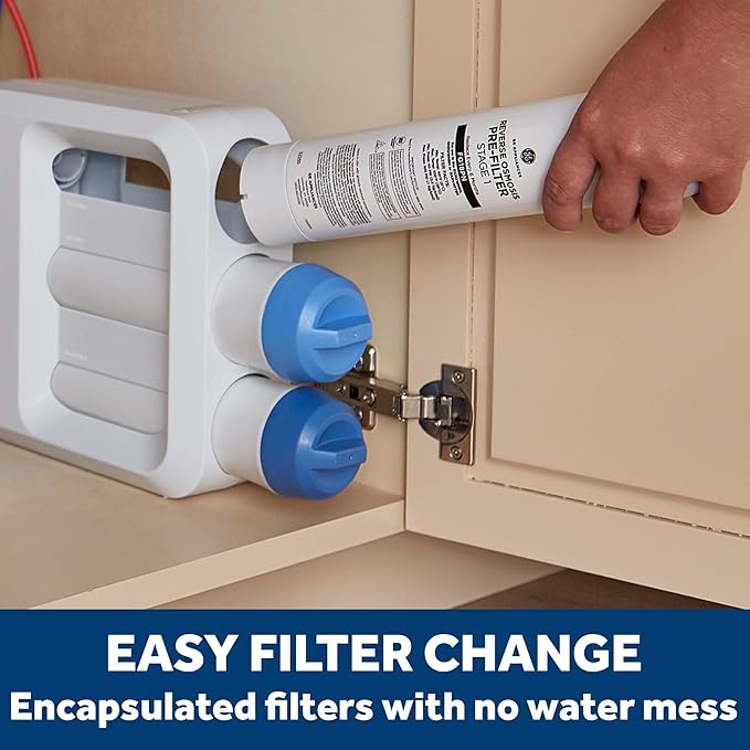 GE 3 Stage Reverse Osmosis Under Sink Water Filtration System with Faucet, Reduces Lead, Chlorine, Arsenic & More, Replace Filters (FQ18PN, FQ18MN, FQ18RT) Every 6/12 Months, GXRQ18NBN