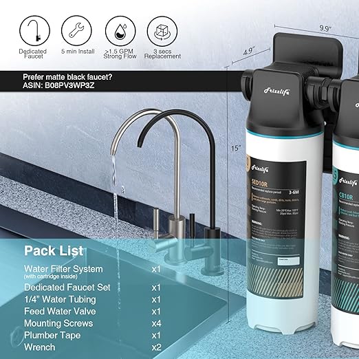 Frizzlife DW10F Under Sink Water Filter System with Brushed Nickel Faucet, NSF/ANSI 53&42 Certified Elements, Reduces 99.99% Lead, Chlorine, Fluoride, Bad Taste & Odor, 0.5 Micron, USA Tech Support