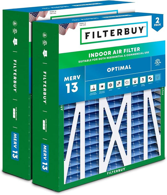 Filterbuy 20x23x5 Air Filter MERV 13 Optimal Defense (2-Pack), Pleated HVAC AC Furnace Air Filters for Bryant, Carrier, BDP, Day & Night, and Payne (Actual Size: 19.81 x 22.56 x 4.25 Inches)