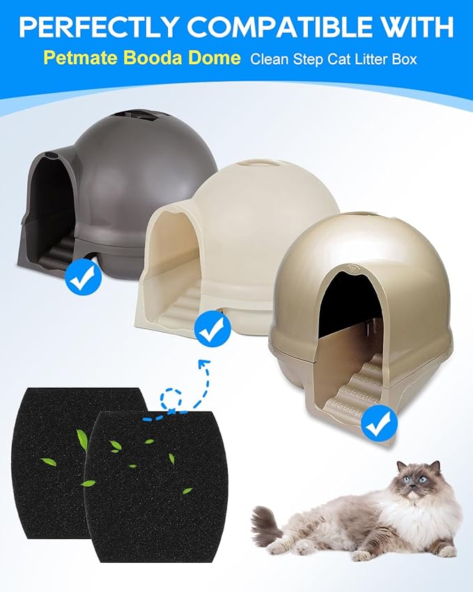 2X Thicker Filter Compatible with Petmate Booda Dome Cat Litter Box Filter, Cat Litter Box Filters Replacement for Clean Step Dome Litter Boxes for Cats, 4 Pack