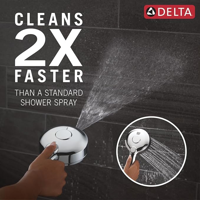 Delta 5-Setting HydroRain 2-in-1 Dual Shower Head with ProClean Spray, Chrome High Pressure Shower Head with Handheld Spray, 1.75 GPM Flow Rate, Chrome 75419