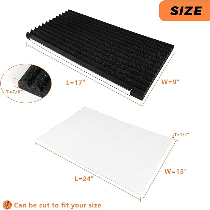 GCGOODS Window Air Conditioner Foam Insulating Panels with Window A/C Filter, 17" H x 9" W x 7/8" T, Pack of 2 Window AC Side Insulation Panels, Black