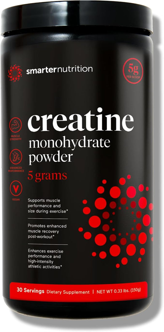 SMARTERNUTRITION Creatine Monohydrate Powder 150g, 5000mg Per Serving (5g) - Keto Friendly, Unflavored, Gluten-Free, Pre & Workout Recovery Support, Promotes Muscle Mass &. Endurance - 30 Servings