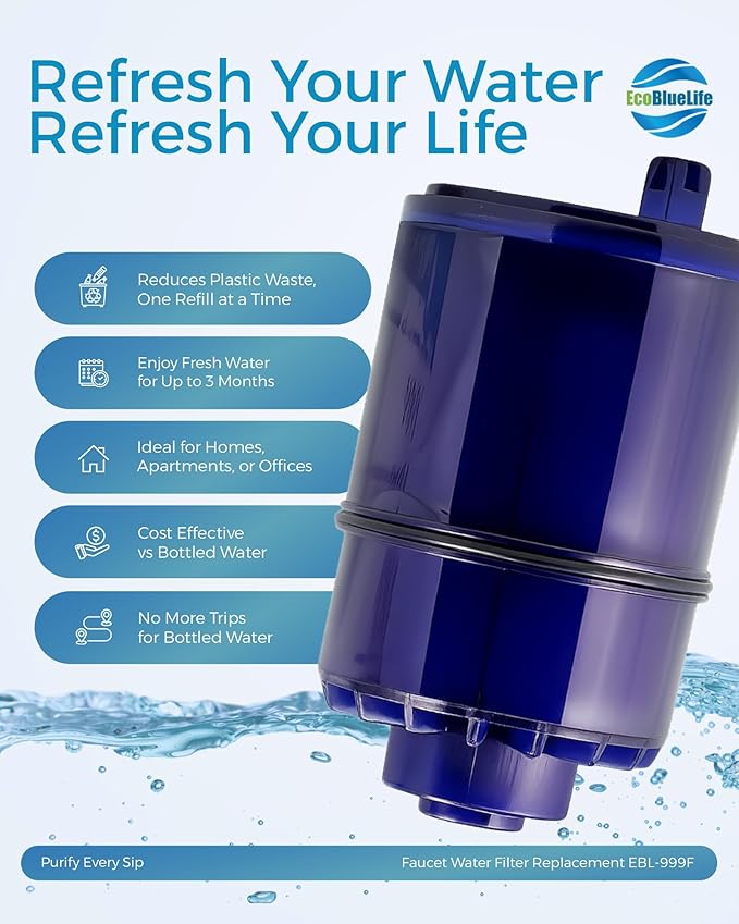 EcoBlueLife Faucet Water Filter Replacement - Certified for Chlorine Reduction & Lead-Free Compliance Faucet Filter - Easy Install Water Filtration System Compatible with Multiple Models (Pack of 4)