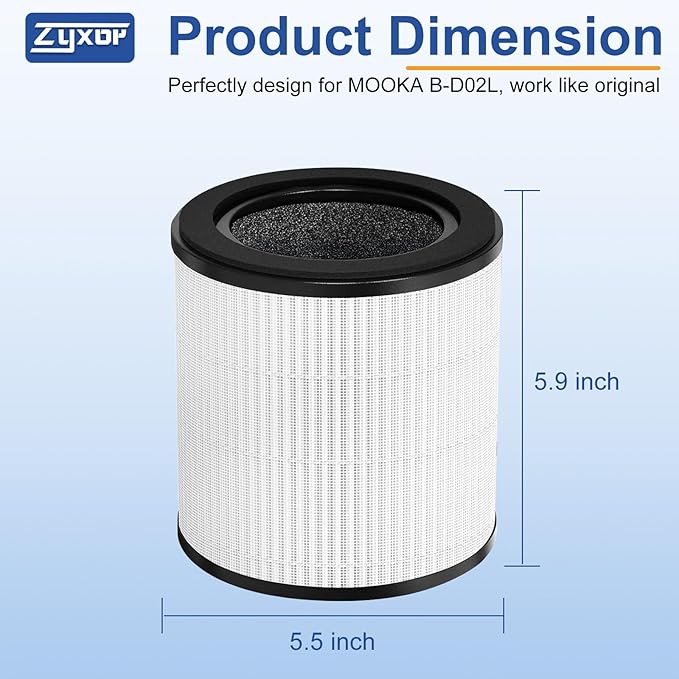B-D02L Replacement Filter,Compatible with MOOKA B-D02L/M05 Air Purifier,Also fits VEWIOR B-D02U&KOIOS B-D02L Air Purifier,H13 True Filter for MOOKA Air Purifier Replacement Filter B-D02L 2-Pack