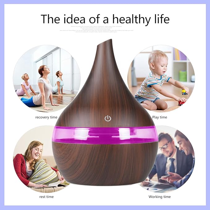 FULLBELL Cool Mist Humidifier, 400ML, 10-20 Hours Runtime, 7 Color Lights, 2 Modes, 24db Quiet, Black (Dark Brown-300ML)