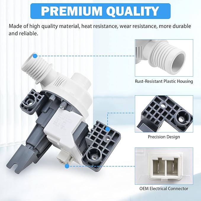 W10876600 W10727777 Washer Drain Pump Assembly Compatible with Whirlpool Kenmore Maytag Crosley Top Load Clothes Washing Machine Replacement Parts W10876600VP AP6004933 PS11738156 B25-3A04