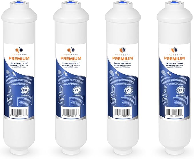 Aquaboon Premium Inline Post/Carbon Polishing Water Filter Catridge for Reverse Osmosis System Standard Size (Quick Connect Fiting) RO Water Filter Replacement Compatible with ICF-10 4-Pack