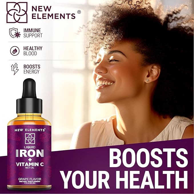 [2 𝐏𝐚𝐜𝐤] Liquid Iron Supplement with Vitamin C – 18mg Iron & 50mg Vitamin C for Anemia Support – Blood Builder Drops for Women & Men – Fast Absorption, Boosts Energy & Immunity – Vegan, Non-GMO
