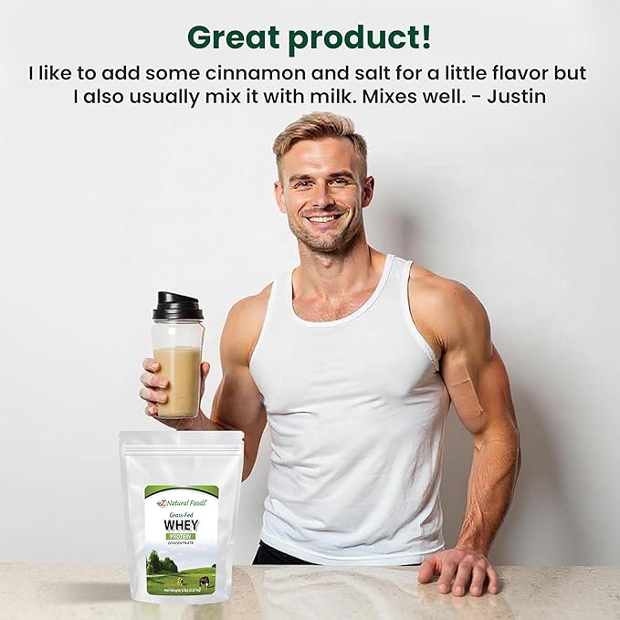 Z Natural Foods Grass-Fed Whey Protein Concentrate - Clean Whey Protein Powder from New Zealand - Cold Processed Pure Whey Protein with Essential Amino Acids for Nutrition & Fitness, Unflavored, 5 lbs