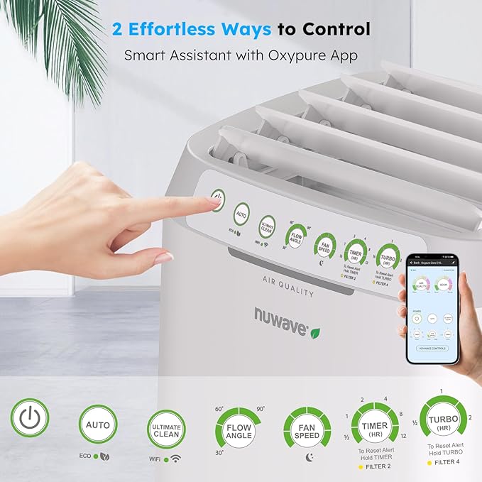 Nuwave OxyPure ZERO Air Purifier for Home Large Rooms Up to 2,002 Sq Ft 100% Particle Removal to 0.1 Micron, Dual 4-Stage Filtration, Adjustable Airflow, Smart Air Cleaner Washable & Reusable Filter