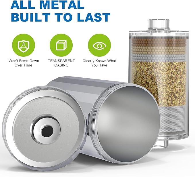 ALL METAL Shower Head Filter – KDF 55 Shower Filter Vitamin C E&A for Hard Water, High Pressure Universal Shower Water Filters to Remove Toxic Chemicals, Chlorine and Heavy Metals,Chrome