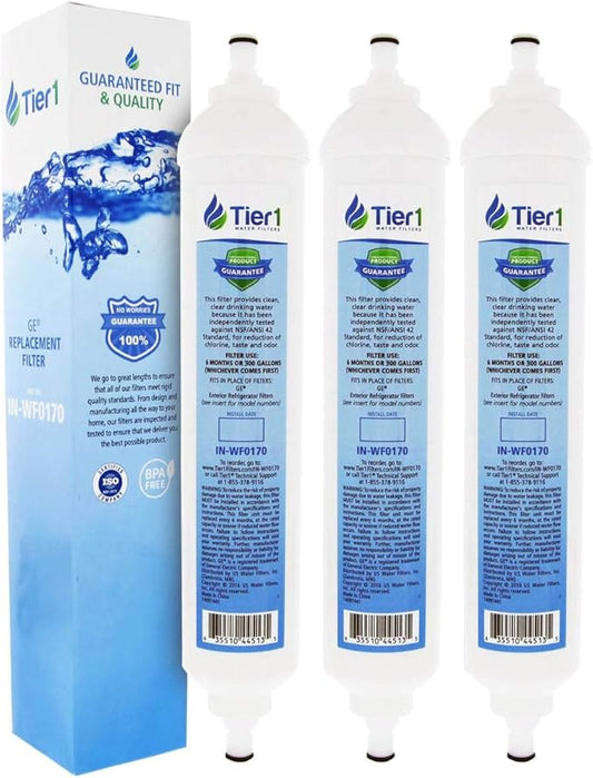 Tier1 Inline Water Filter NSF Standard Certified Replacement for GE GXRTQR Filter System - Activated Carbon Media to Reduce Contaminants including Chlorine Taste and Odor - 3 Pack