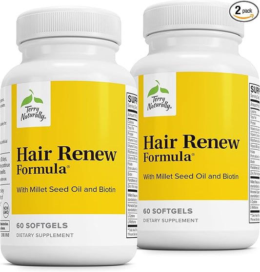Terry Naturally Hair Renew Formula (2 Pack) - 60 Softgels - Supports Healthy Hair Growth, Nourishes Thinning Hair, Contains Millet Seed Oil, Horsetail, Biotin & Folic Acid - Gluten-Free - 60 Servings