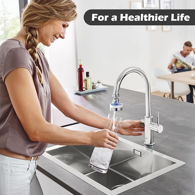 2 Pack Sink Water Filter Faucet, Universal 360 ° Rotating Kitchen Faucet Water Purifier, Bathroom Faucet Filter Removes Chlorine Fluoride Hard Water for Home Kitchen & Bathroom