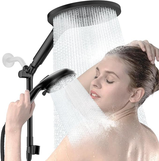KAIYING Dual Shower Heads with Handheld Spray Combo, High Pressure Modern Rain Shower Head with 9-Mode Handheld Showerhead, Double Rainfall Shower Head with 79-Inch Stainless Steel Hose (Matte Black)