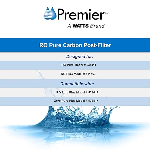 Watts Premier 5-Micron Activated Carbon Post-Filter for RO Pure/Pure Plus/Zero Pure Plus Reverse Osmosis System, Final Polishing Water Filter Replacement, Push Button Assembly