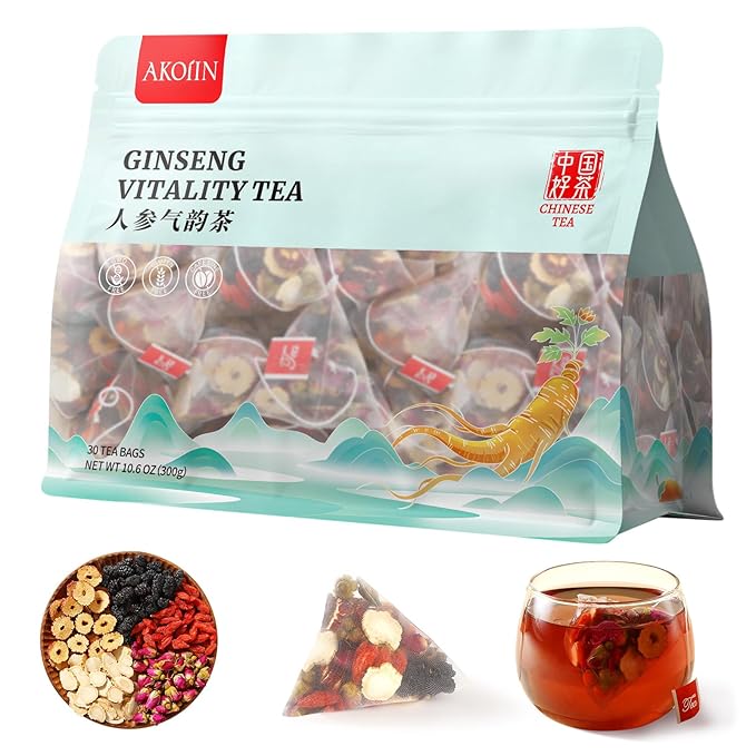 Kidney Tea Formula Ginseng Vitality Tea - 2 Varieties x 15 Bags, Traditionally Family-Grown, Caffeine-Free Pure Herbal Blend with 10 Traditional Chinese Herbs for Men & Women