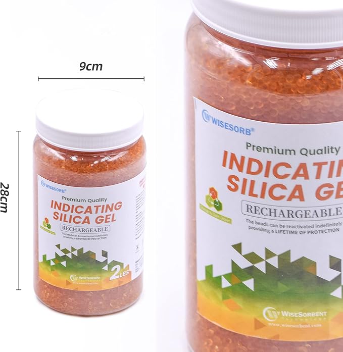 2lbs Premium Orange Silica Gel Desiccant Beads(Industry Standard 2-4 mm) - Rechargeable & Indicating Silica Gel Beads